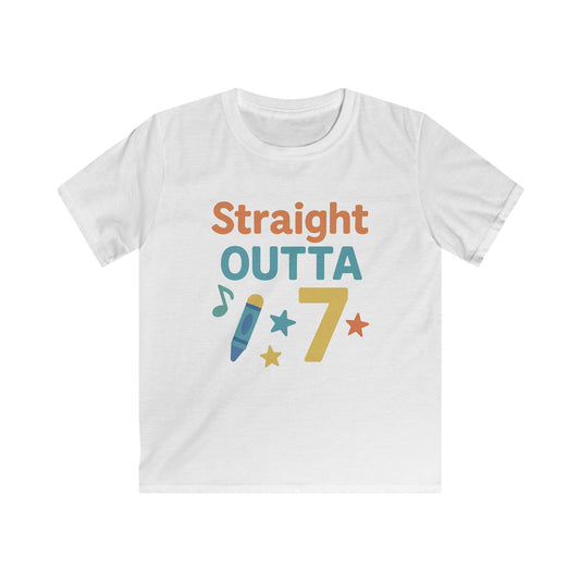 Kids' Graphic Tee: Straight Outta 7, Fun Kids Shirt, Gifts for Boys/Girls, Birthday Party Outfit, Playful Softstyle Tee