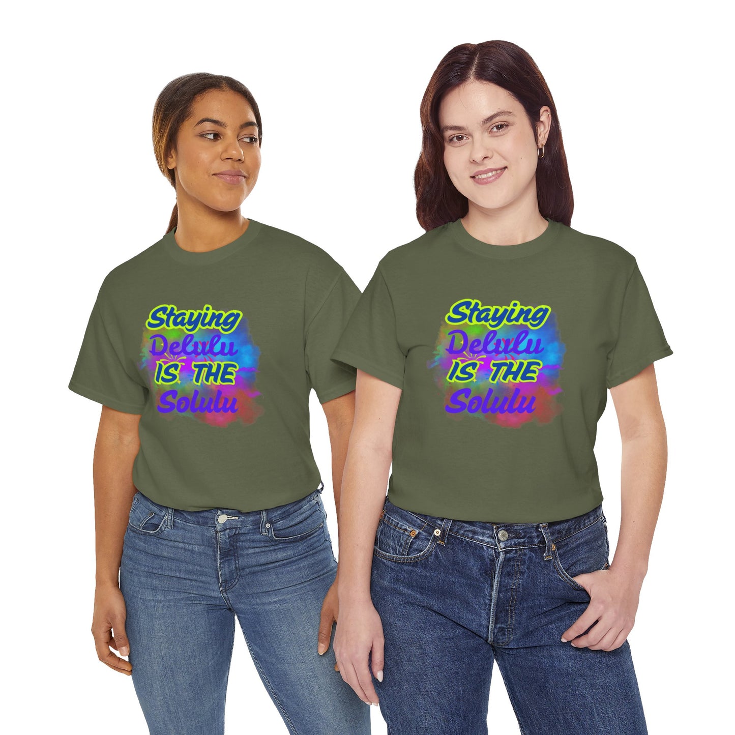 Colorful Staying Delulu Unisex Heavy Cotton Tee - Fun and Relaxed Vibe