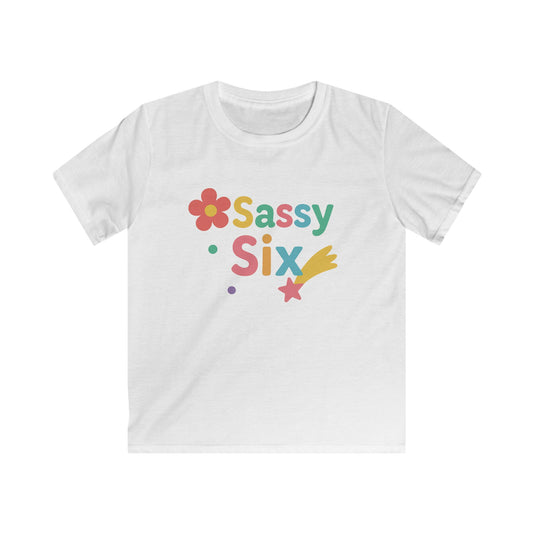 Colorful Sassy Six Kids Tee | Fun Birthday Gift, Playwear, Kids Apparel, Summer Style, Trendy Graphic Tee