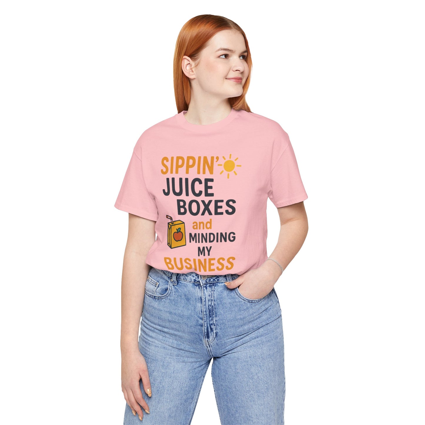Sippin' Juice Boxes Graphic Tee, Fun Summer Shirt, Cute Gift for Kids, Playful Family Outing Top, Refreshing Summer Attire
