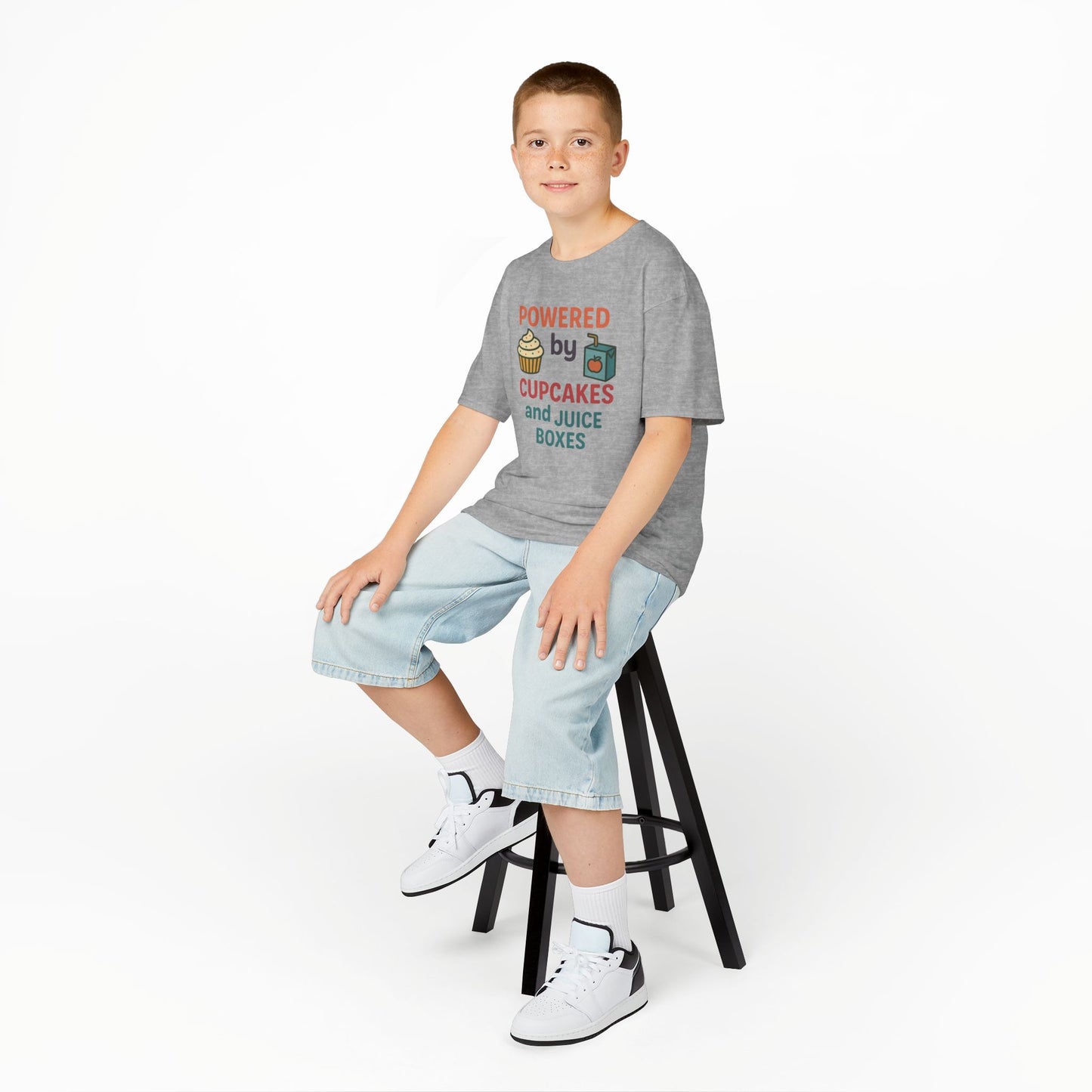 Powered by Cupcakes Kids Tee, Funny Kids T-Shirt, Cute Gift for Birthdays, Playdate Outfit, Cupcake Lover Apparel