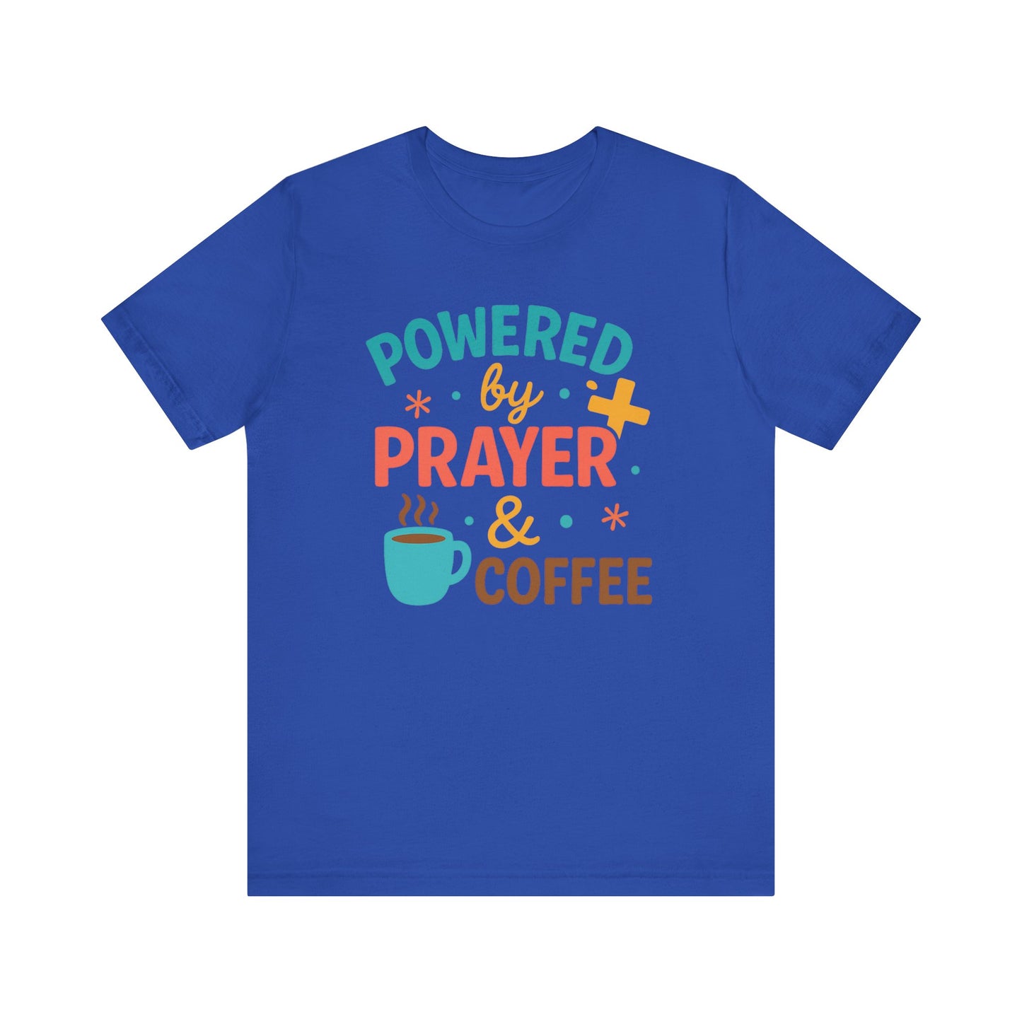 Powered by Prayer & Coffee Unisex Tee, Inspirational T-Shirt, Gift for Coffee Lovers, Christian Apparel, Relaxed Fit Top