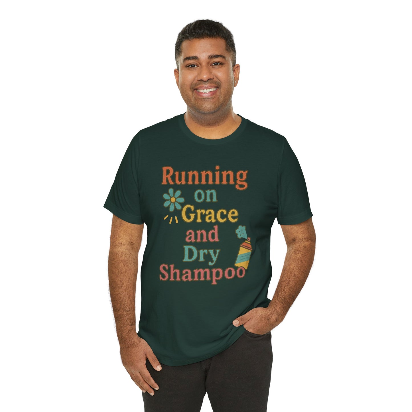Running on Grace and Dry Shampoo Tee, Funny T-Shirt for Moms, Comfortable Everyday Wear, Gift for Hair Lovers, Trendy Casual Style