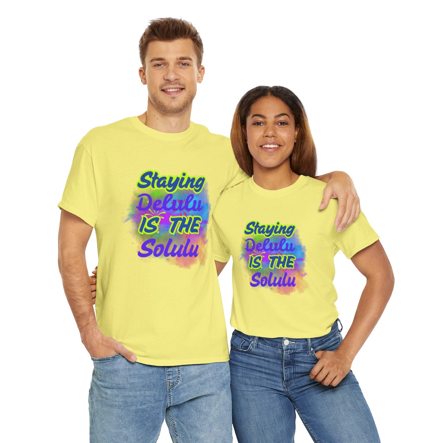 Colorful Staying Delulu Unisex Heavy Cotton Tee - Fun and Relaxed Vibe