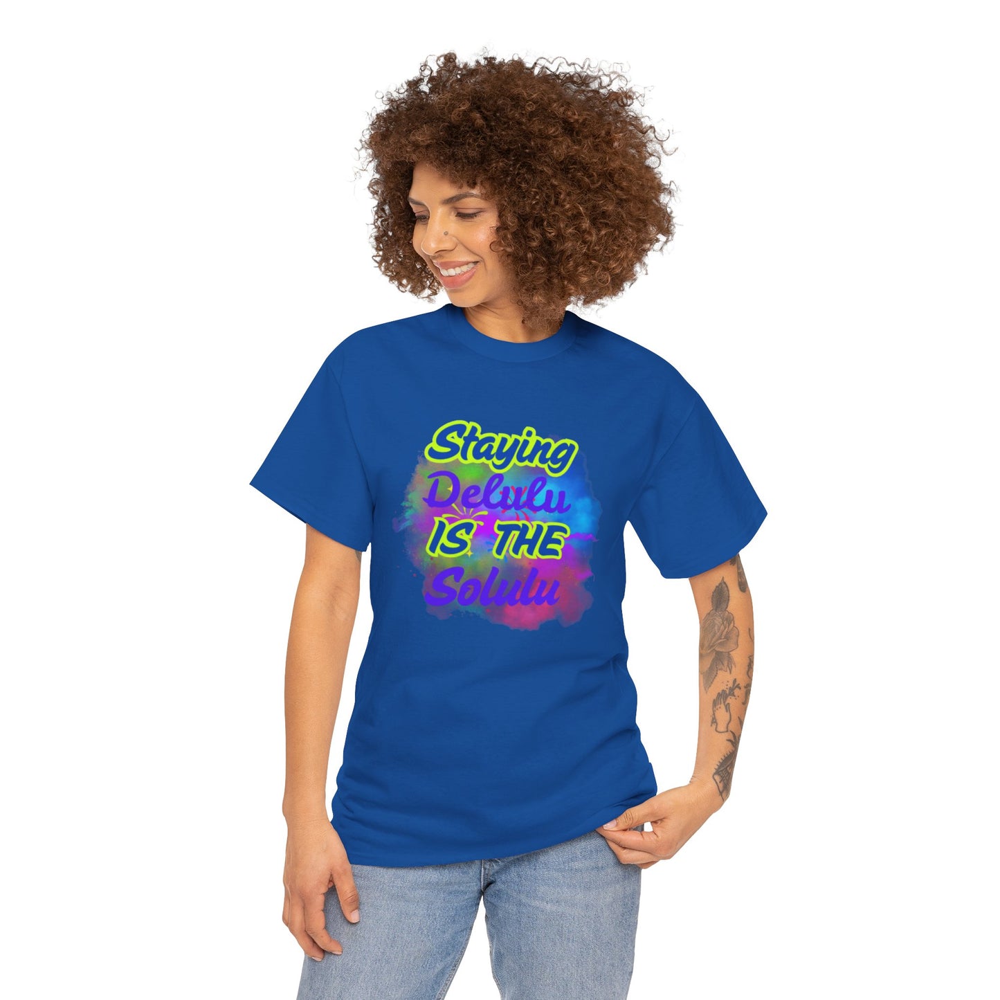 Colorful Staying Delulu Unisex Heavy Cotton Tee - Fun and Relaxed Vibe
