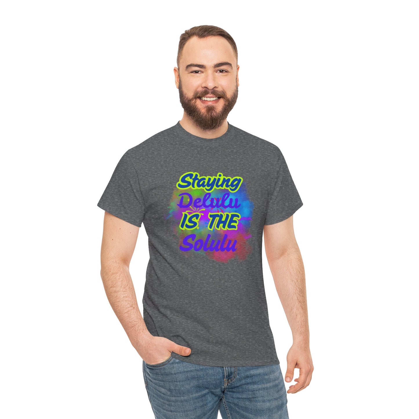 Colorful Staying Delulu Unisex Heavy Cotton Tee - Fun and Relaxed Vibe