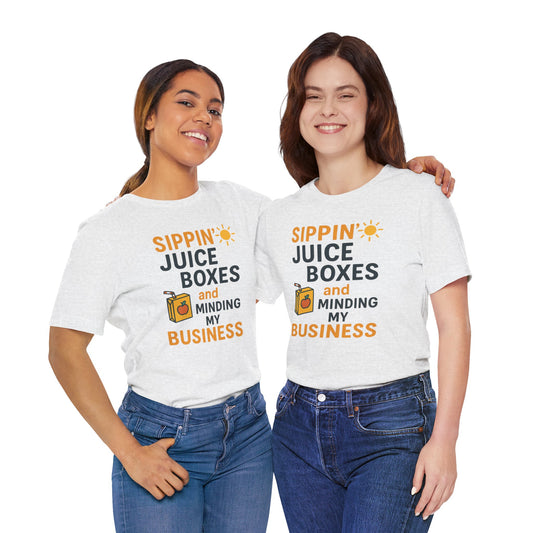 Sippin' Juice Boxes Graphic Tee, Fun Summer Shirt, Cute Gift for Kids, Playful Family Outing Top, Refreshing Summer Attire