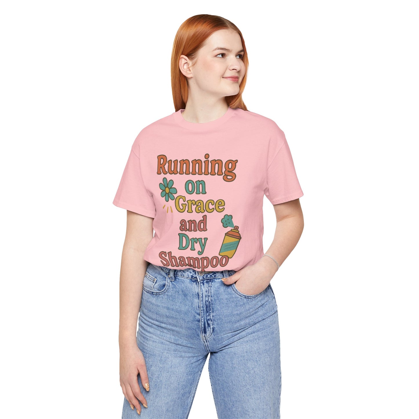 Running on Grace and Dry Shampoo Tee, Funny T-Shirt for Moms, Comfortable Everyday Wear, Gift for Hair Lovers, Trendy Casual Style