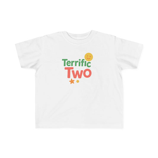 Toddler Fine Jersey Tee - Terrific Two Celebration Shirt, Birthday Gift, Cute Kids Apparel, Fun Toddler Top, Playtime Tee