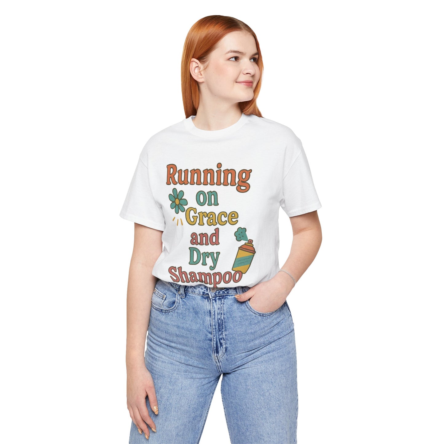 Running on Grace and Dry Shampoo Tee, Funny T-Shirt for Moms, Comfortable Everyday Wear, Gift for Hair Lovers, Trendy Casual Style