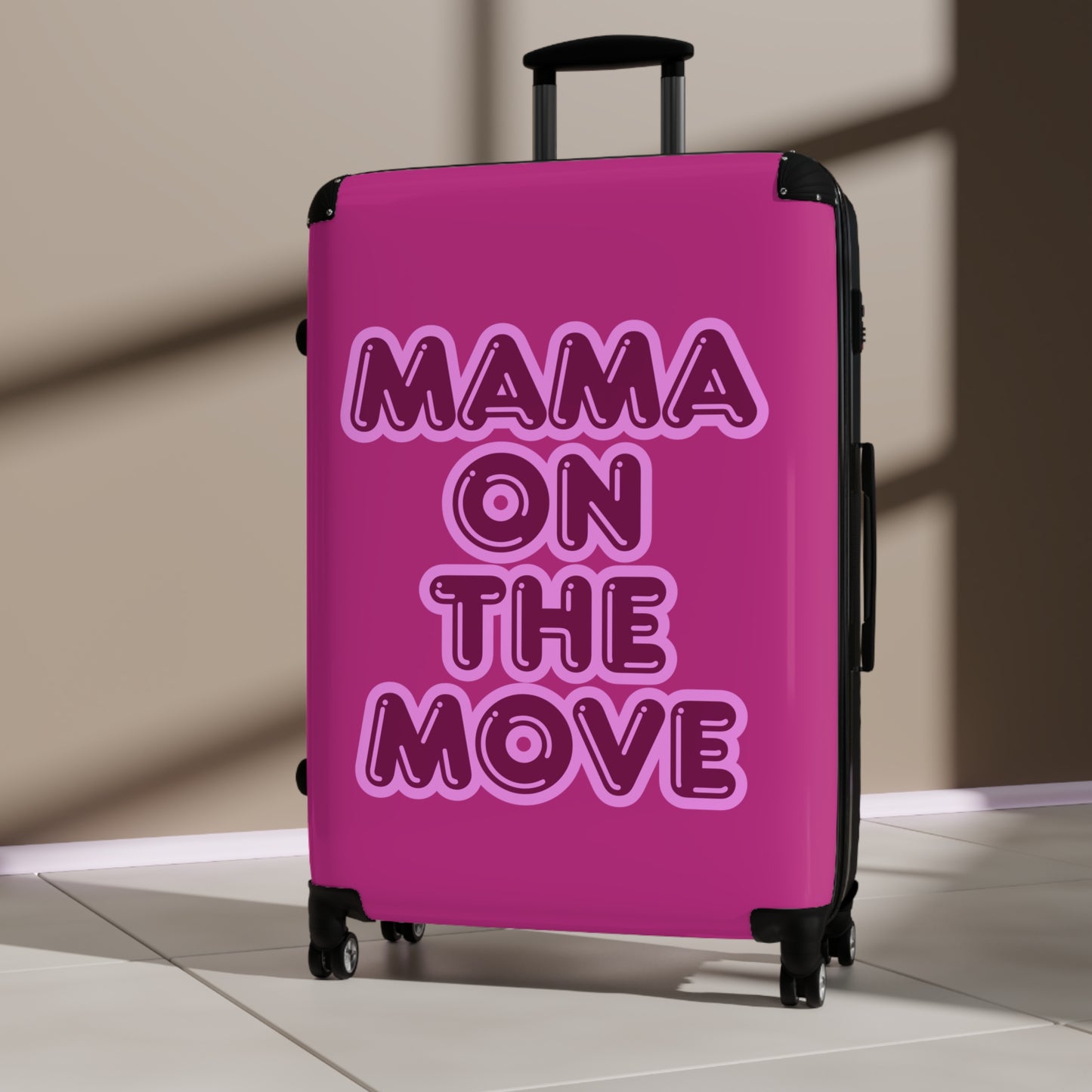 Pink Stylish Travel Suitcase - 'Mama On The Move' Luggage for Moms on the Go