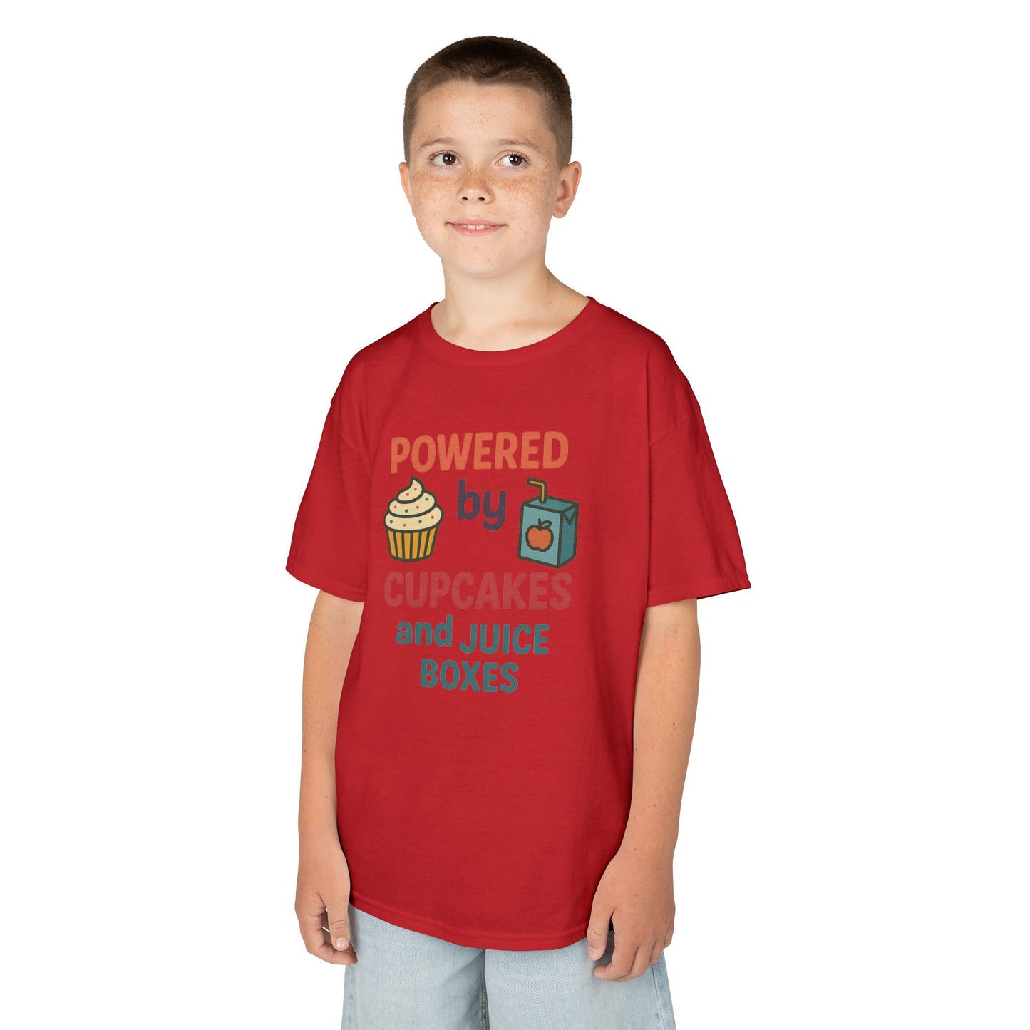 Powered by Cupcakes Kids Tee, Funny Kids T-Shirt, Cute Gift for Birthdays, Playdate Outfit, Cupcake Lover Apparel