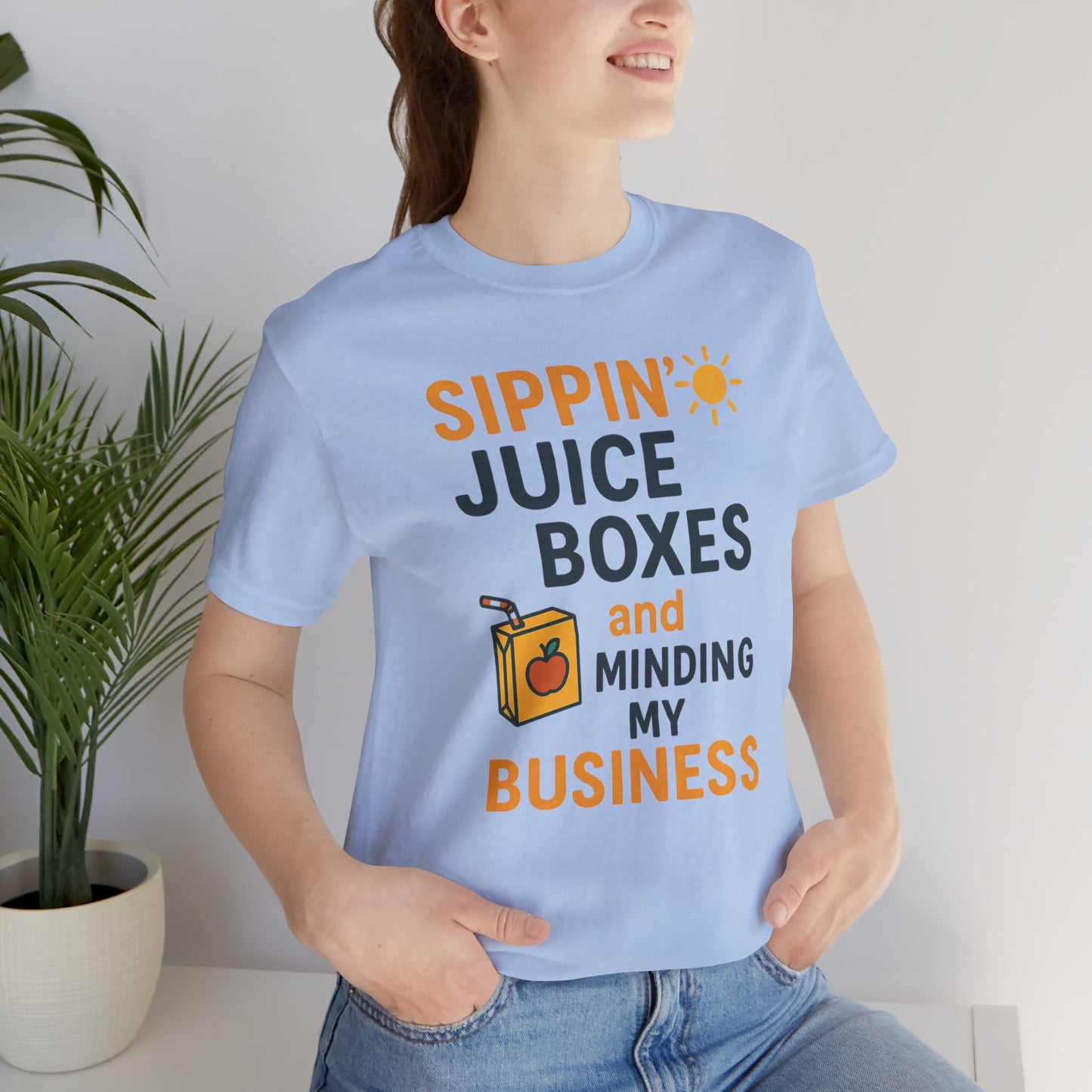 Sippin' Juice Boxes Graphic Tee, Fun Summer Shirt, Cute Gift for Kids, Playful Family Outing Top, Refreshing Summer Attire