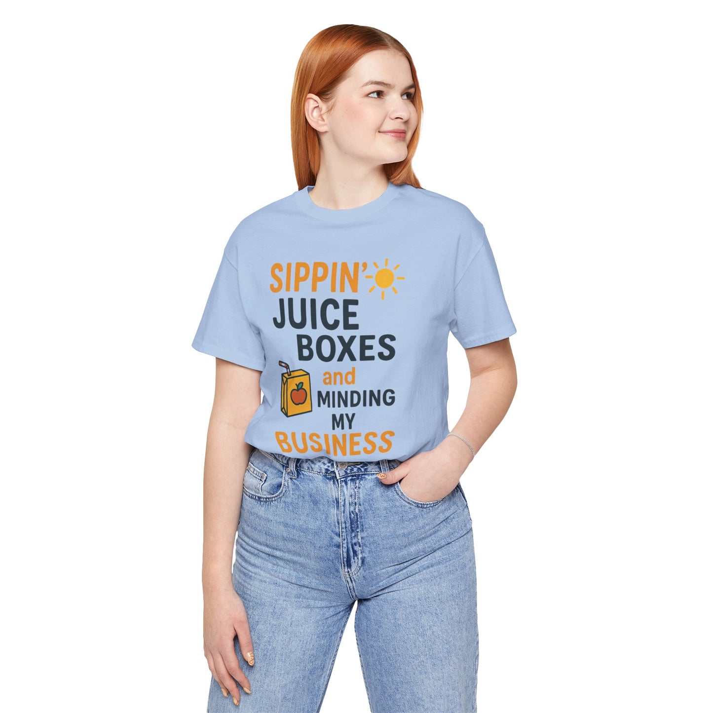 Sippin' Juice Boxes Graphic Tee, Fun Summer Shirt, Cute Gift for Kids, Playful Family Outing Top, Refreshing Summer Attire