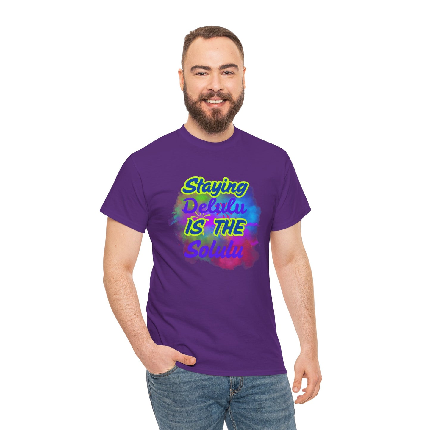 Colorful Staying Delulu Unisex Heavy Cotton Tee - Fun and Relaxed Vibe