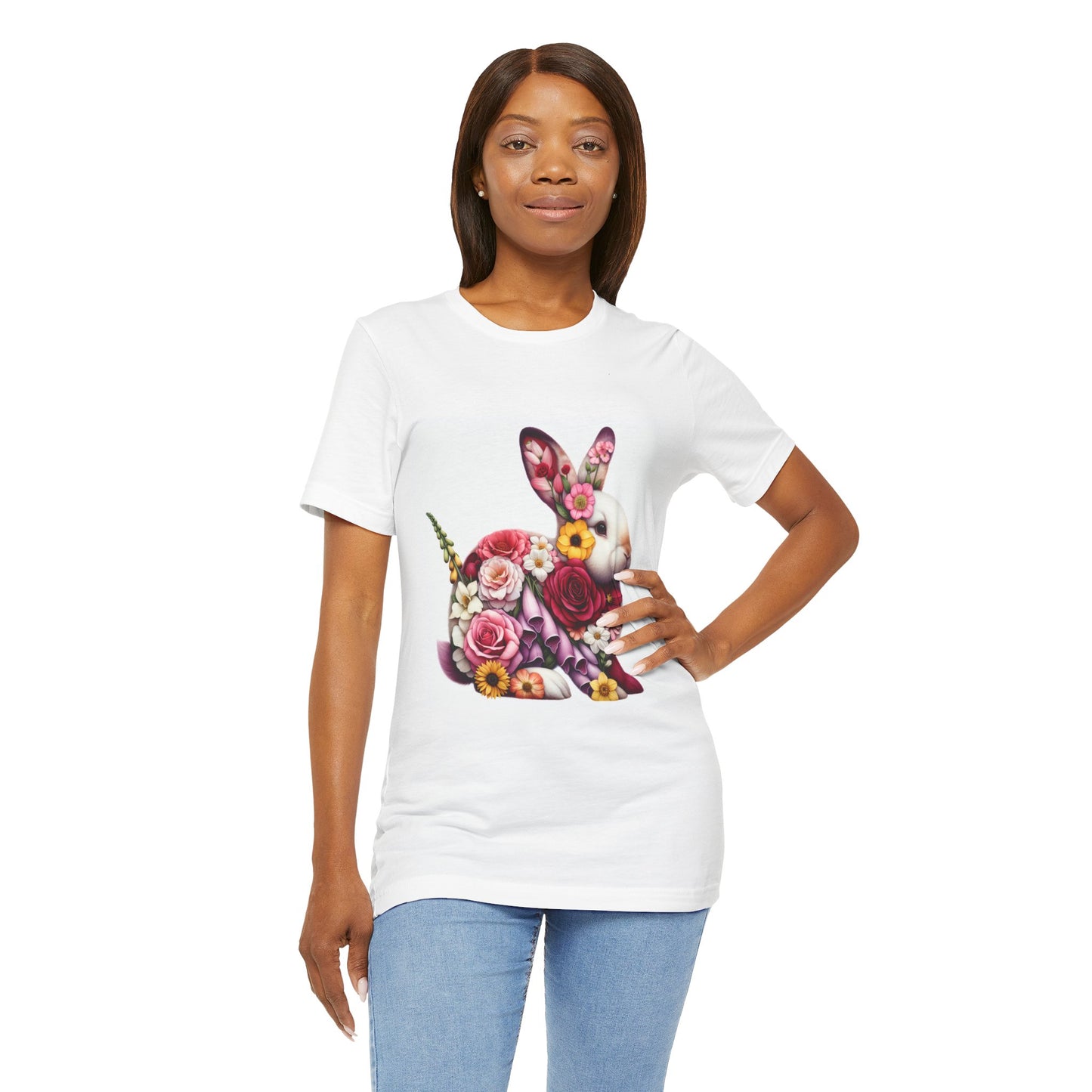 Floral Bunny Unisex T-Shirt, Spring Outfit, Easter Gift, Nature Lover Shirt, Cute Animal Tee, Vintage Floral Graphic Tee