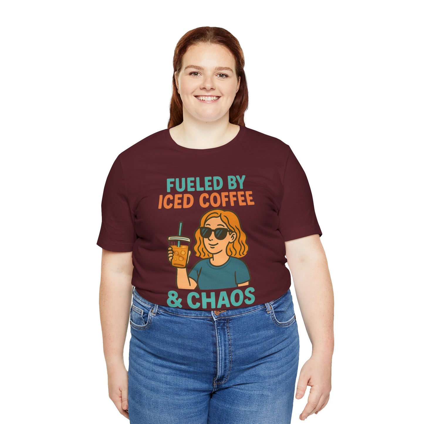 Fueled by Iced Coffee Unisex Tee, Summer Vibe Shirt, Coffee Lover Gift, Casual Wear, Gift for Friends, Funny Graphic Tee