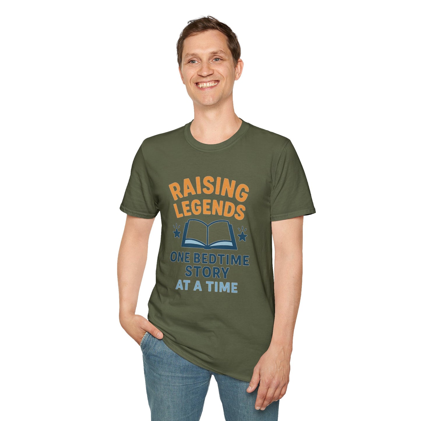 Raising Legends Bedtime Story T-Shirt, Unisex Softstyle Tee for Parents, Gift for Baby Showers, Kids' Birthdays, Cozy Casual Wear
