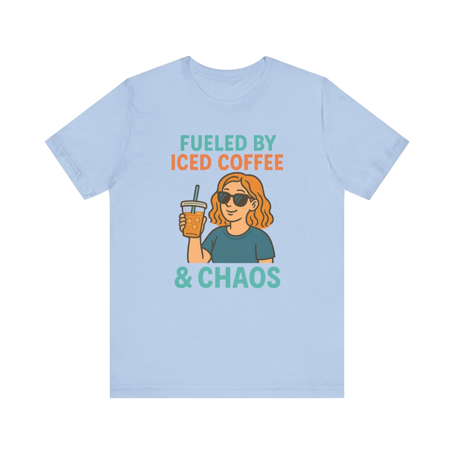 Fueled by Iced Coffee Unisex Tee, Summer Vibe Shirt, Coffee Lover Gift, Casual Wear, Gift for Friends, Funny Graphic Tee