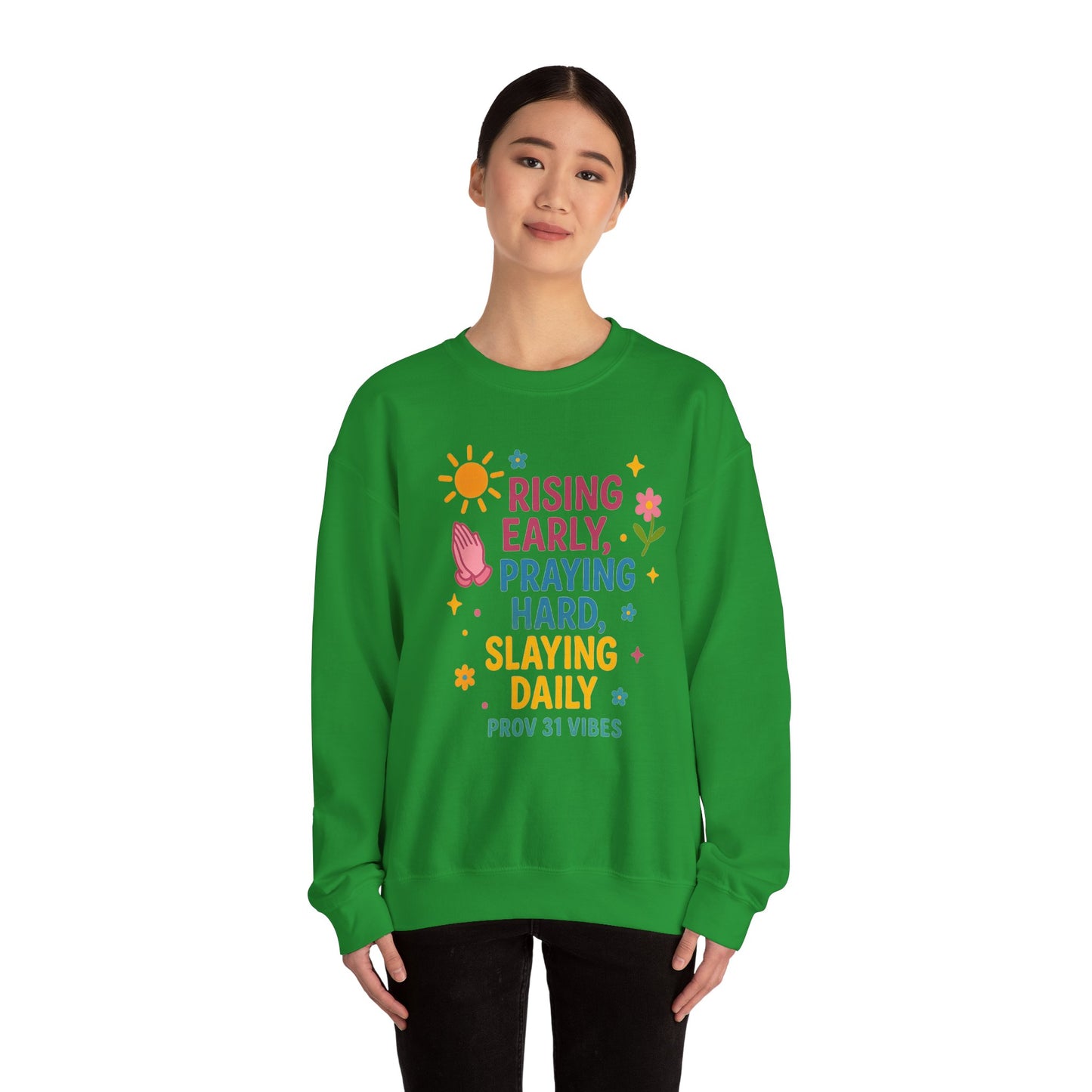 Risen & Slayin' Sweatshirt - Cozy Spiritual Gift for Her, Motivational Crewneck, Daily Inspiration Apparel, Church Outfit, Cute Casual Wear