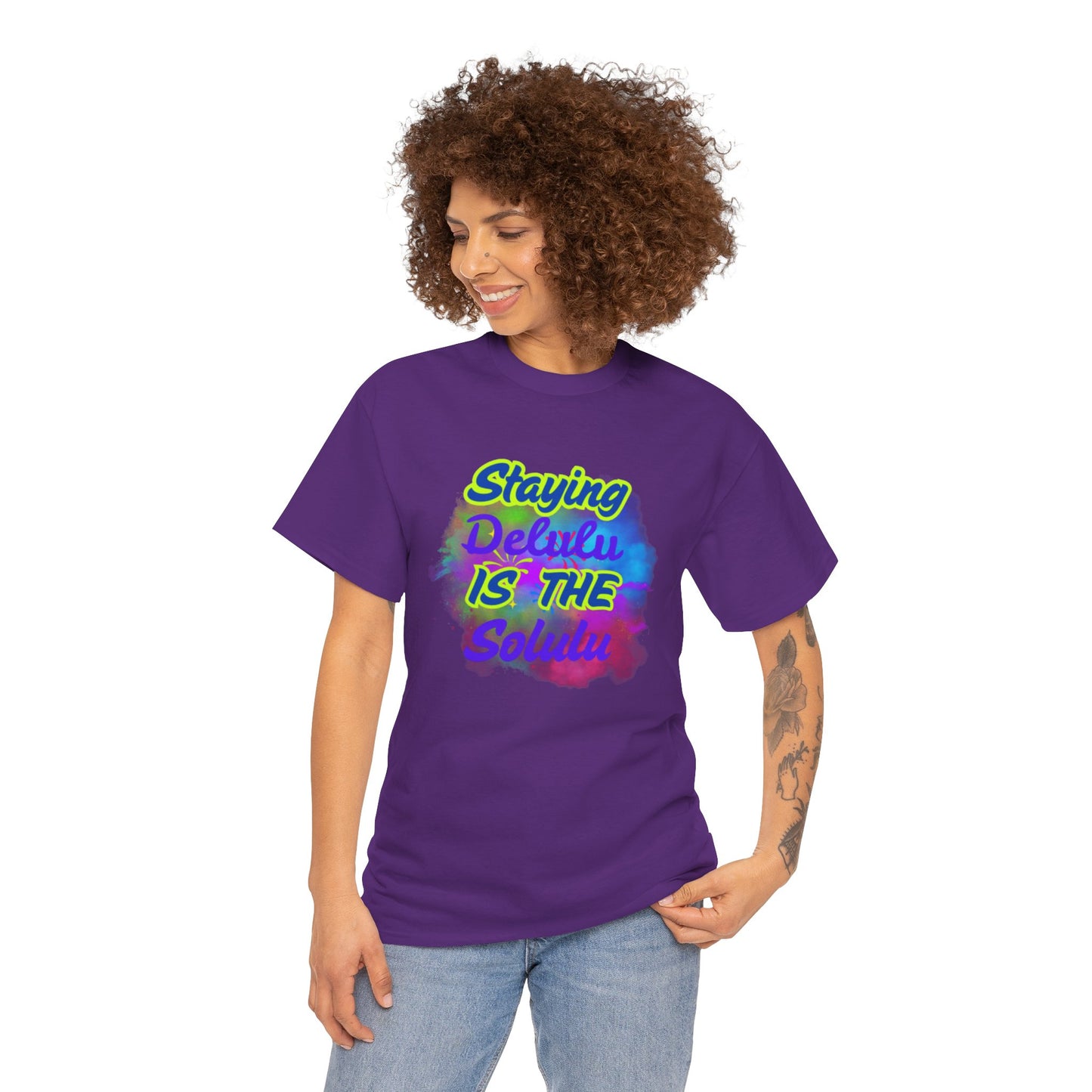 Colorful Staying Delulu Unisex Heavy Cotton Tee - Fun and Relaxed Vibe