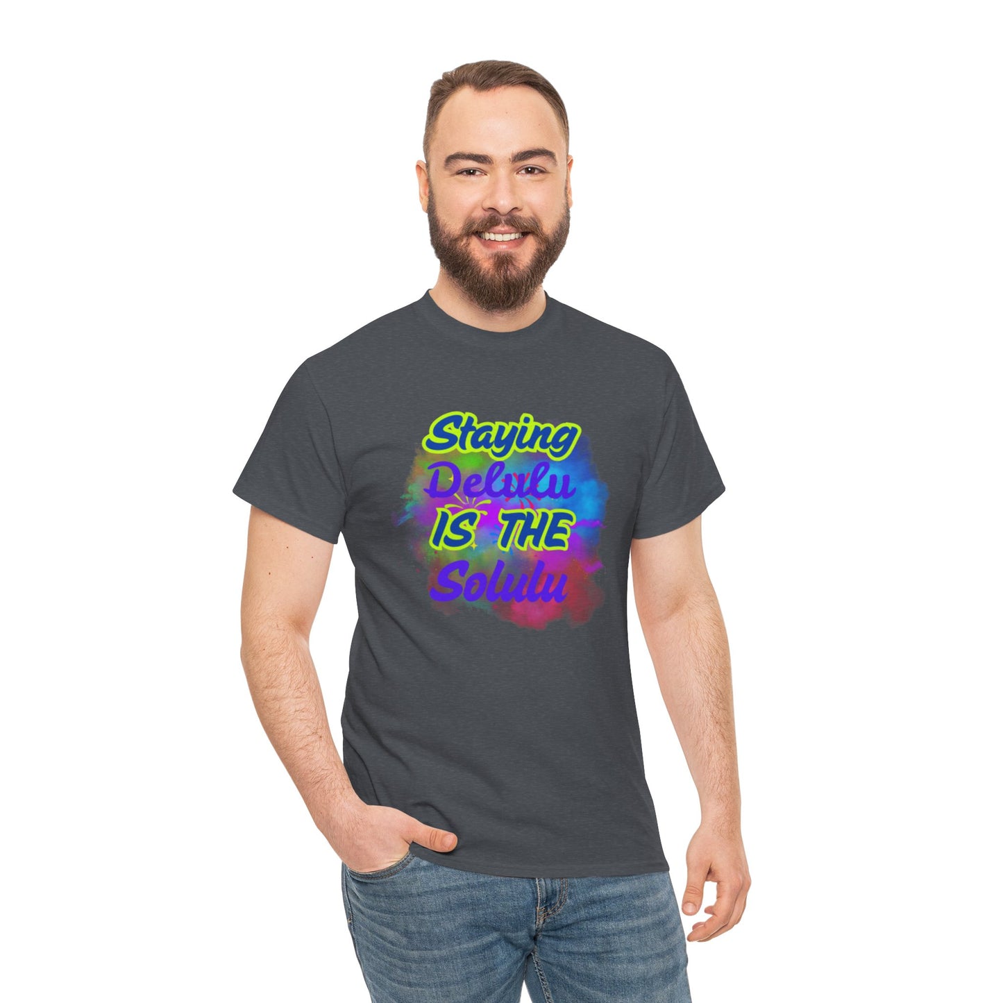 Colorful Staying Delulu Unisex Heavy Cotton Tee - Fun and Relaxed Vibe