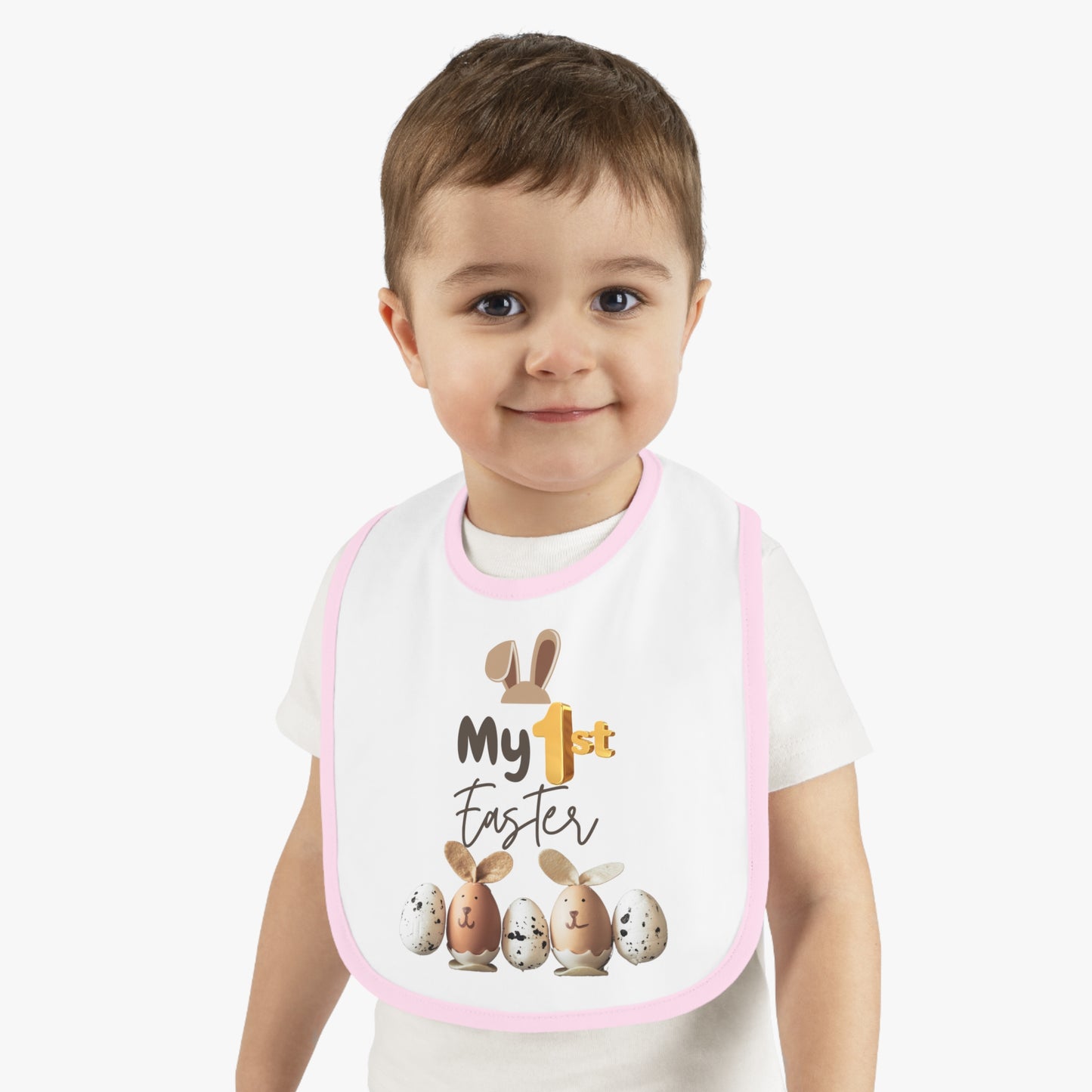My 1st Easter Baby Bib - Cute Contrast Trim Jersey Bib for Newborns