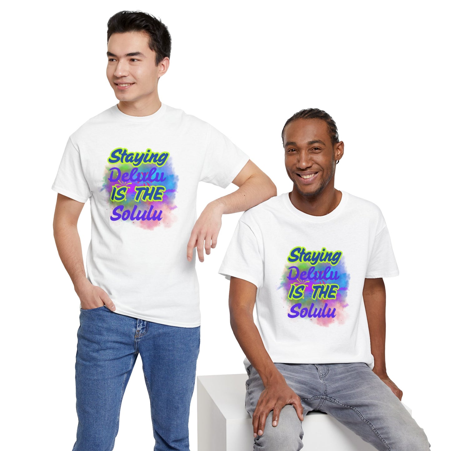 Colorful Staying Delulu Unisex Heavy Cotton Tee - Fun and Relaxed Vibe