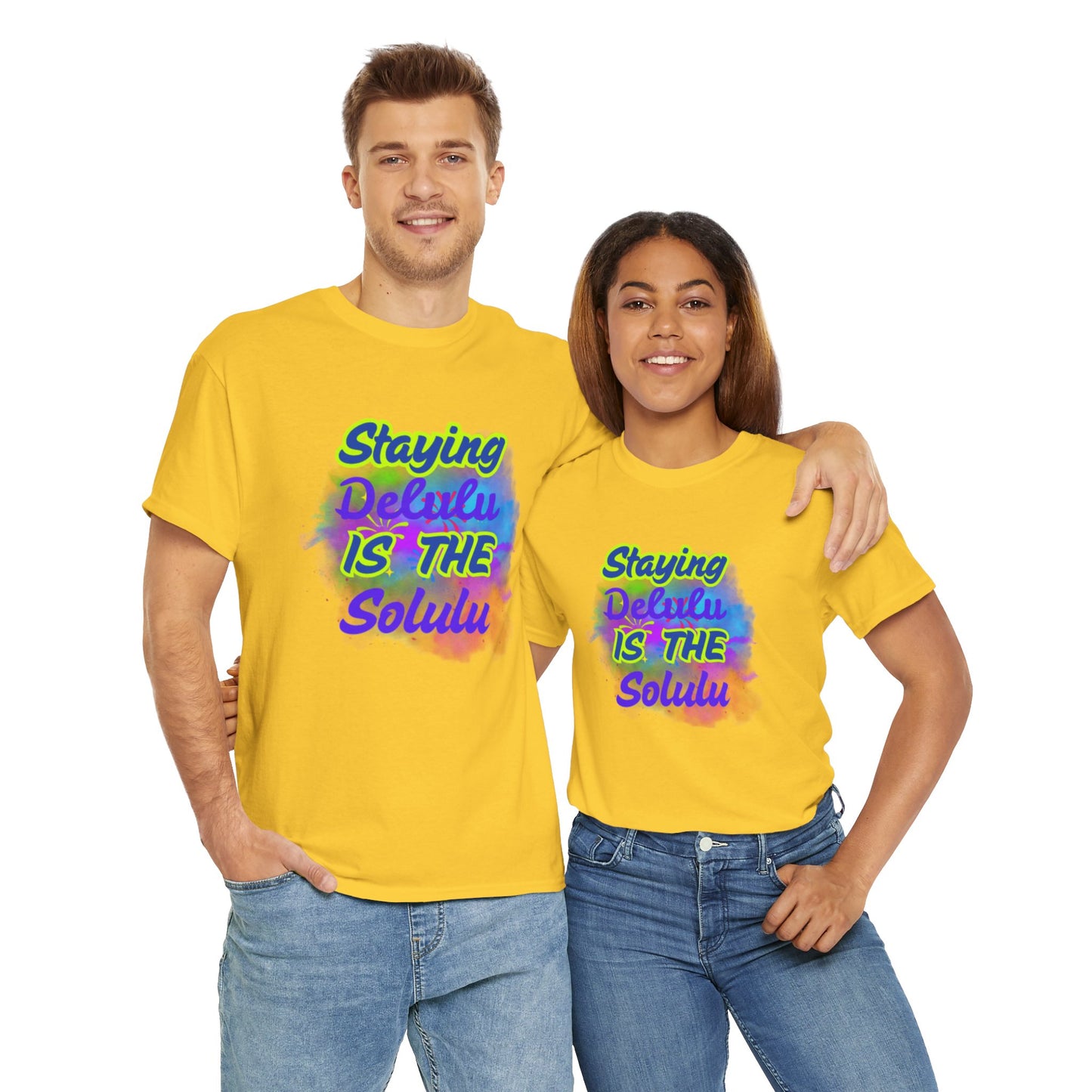 Colorful Staying Delulu Unisex Heavy Cotton Tee - Fun and Relaxed Vibe