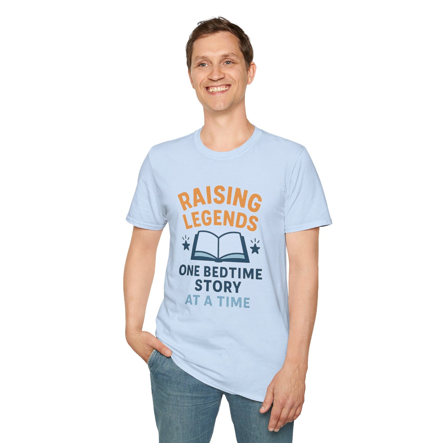 Raising Legends Bedtime Story T-Shirt, Unisex Softstyle Tee for Parents, Gift for Baby Showers, Kids' Birthdays, Cozy Casual Wear