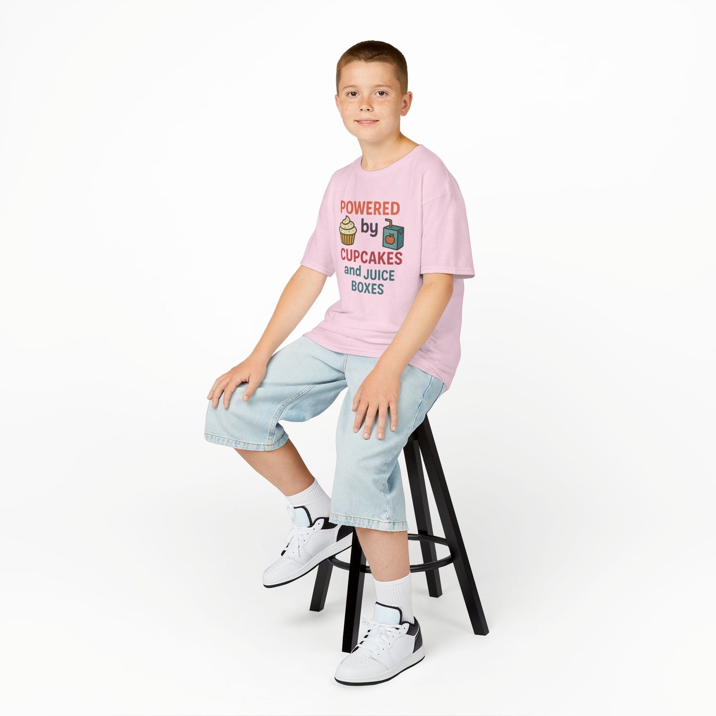Powered by Cupcakes Kids Tee, Funny Kids T-Shirt, Cute Gift for Birthdays, Playdate Outfit, Cupcake Lover Apparel