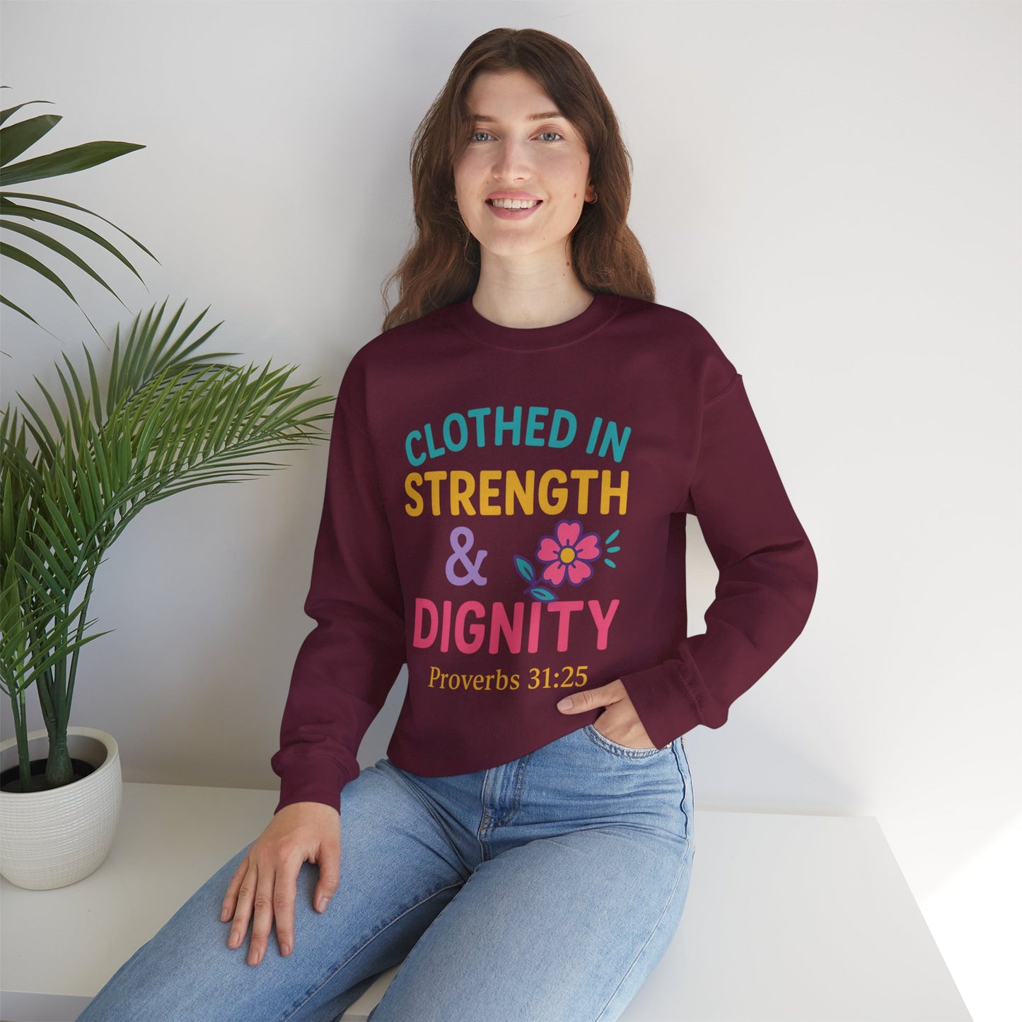 Strength & Dignity Sweatshirt for Women - Inspirational Crewneck, Perfect Gift for Moms, Birthdays, Encouragement, Proverbs 31:25