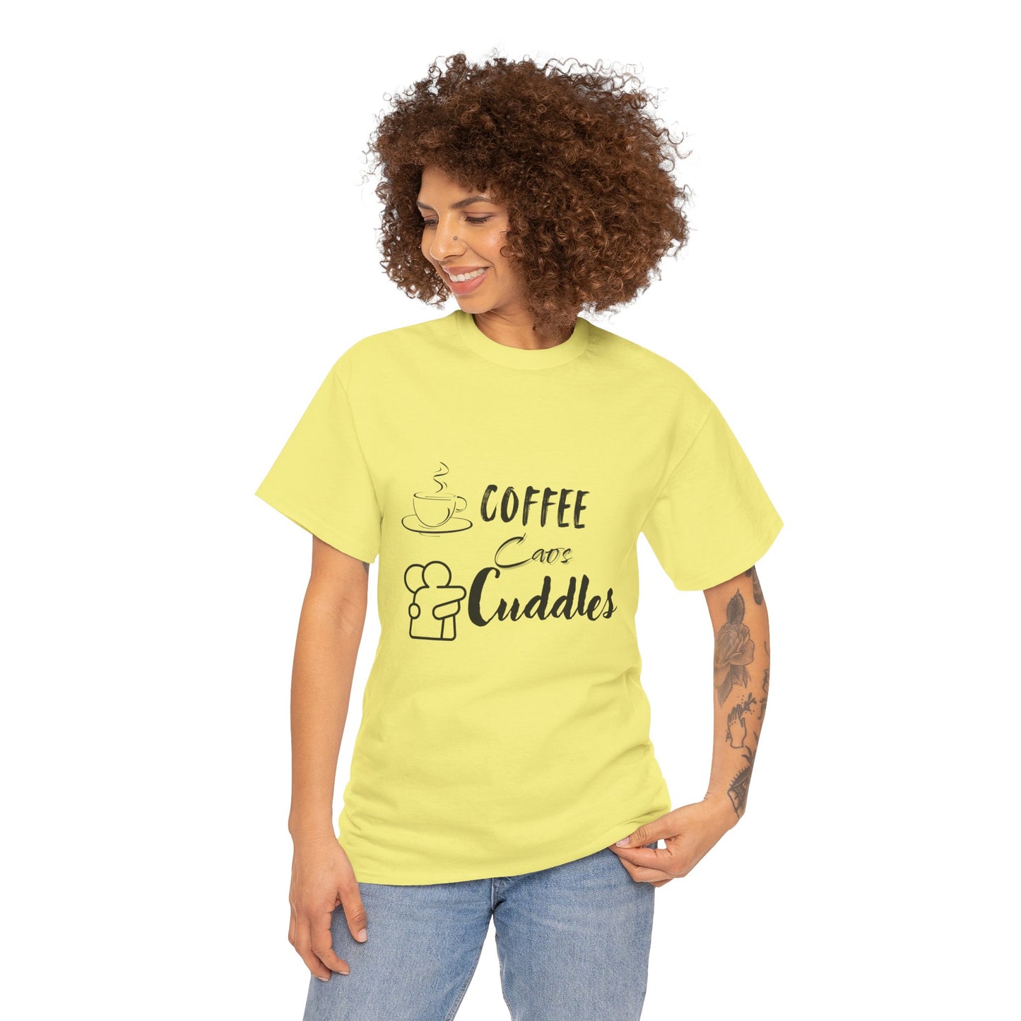 Cozy Coffee Cuddles Unisex Heavy Cotton Tee- Women