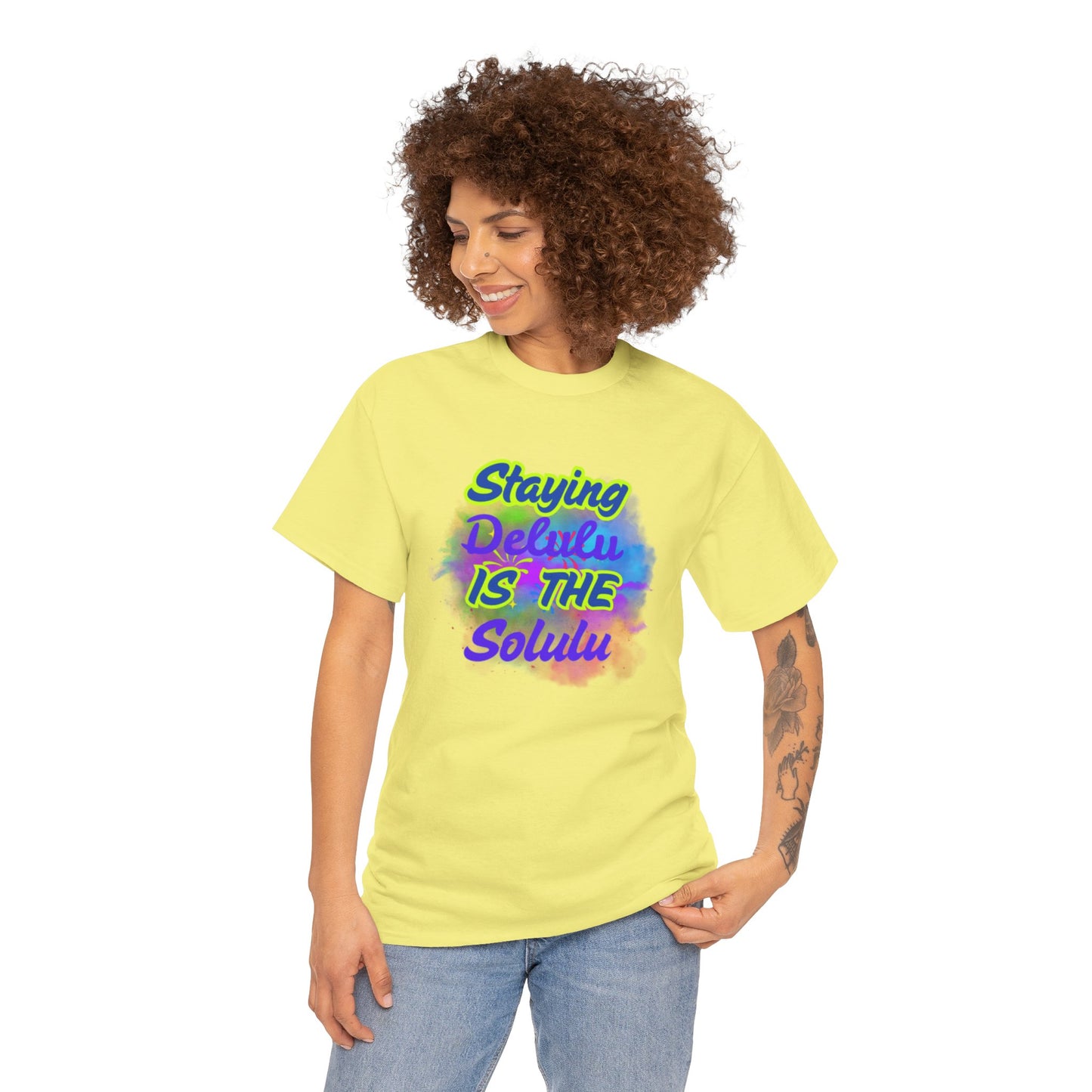 Colorful Staying Delulu Unisex Heavy Cotton Tee - Fun and Relaxed Vibe