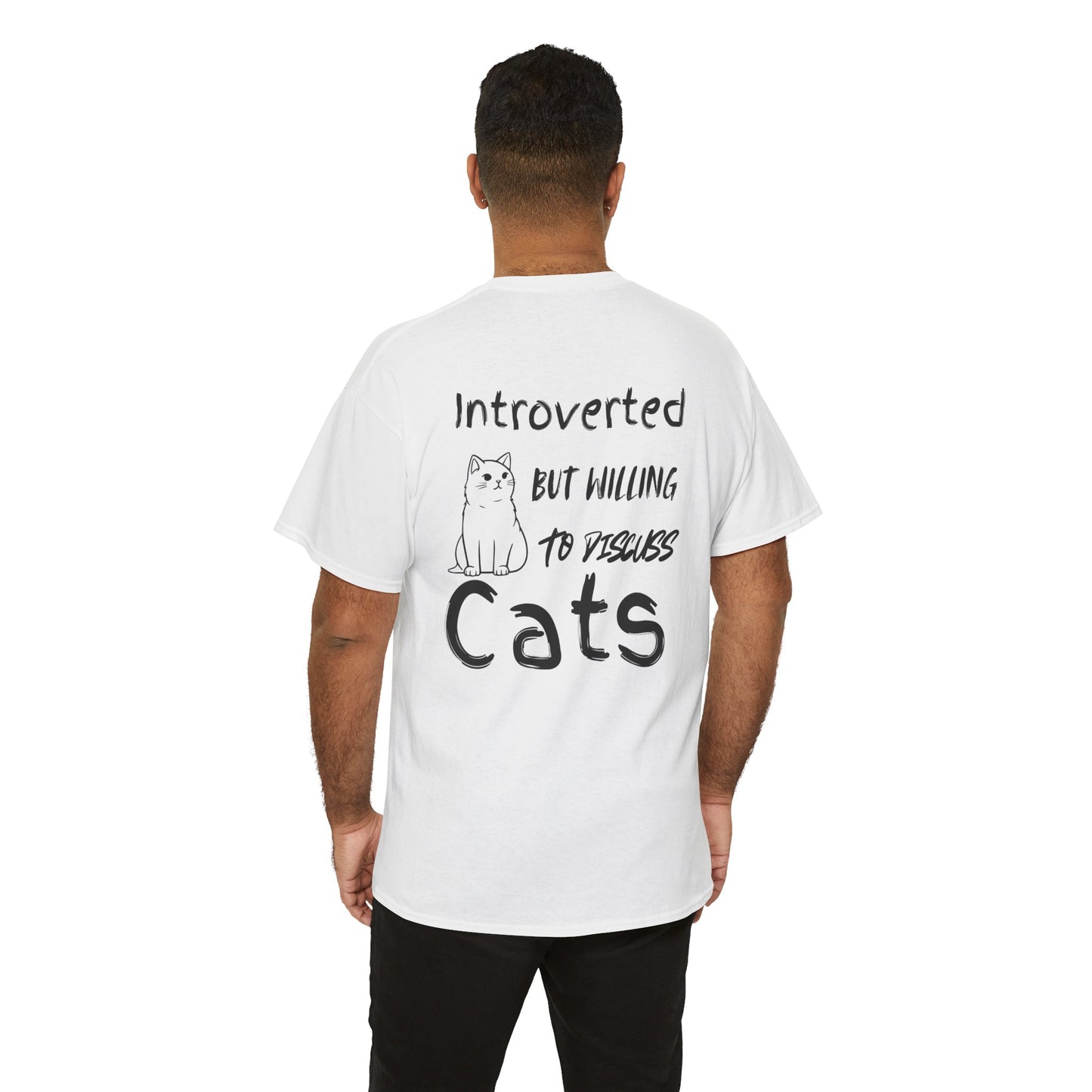 Introverted Cat Lover Unisex Heavy Cotton Tee - Perfect Gift for Cat Enthusiasts- Back Print