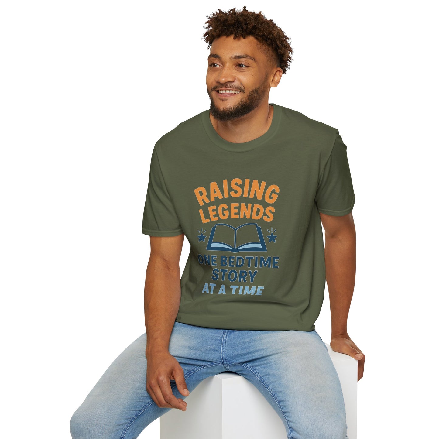 Raising Legends Bedtime Story T-Shirt, Unisex Softstyle Tee for Parents, Gift for Baby Showers, Kids' Birthdays, Cozy Casual Wear