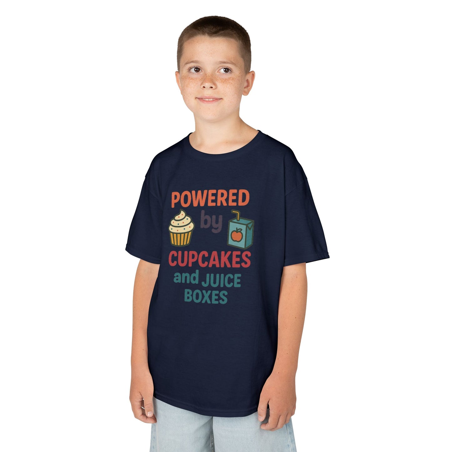 Powered by Cupcakes Kids Tee, Funny Kids T-Shirt, Cute Gift for Birthdays, Playdate Outfit, Cupcake Lover Apparel
