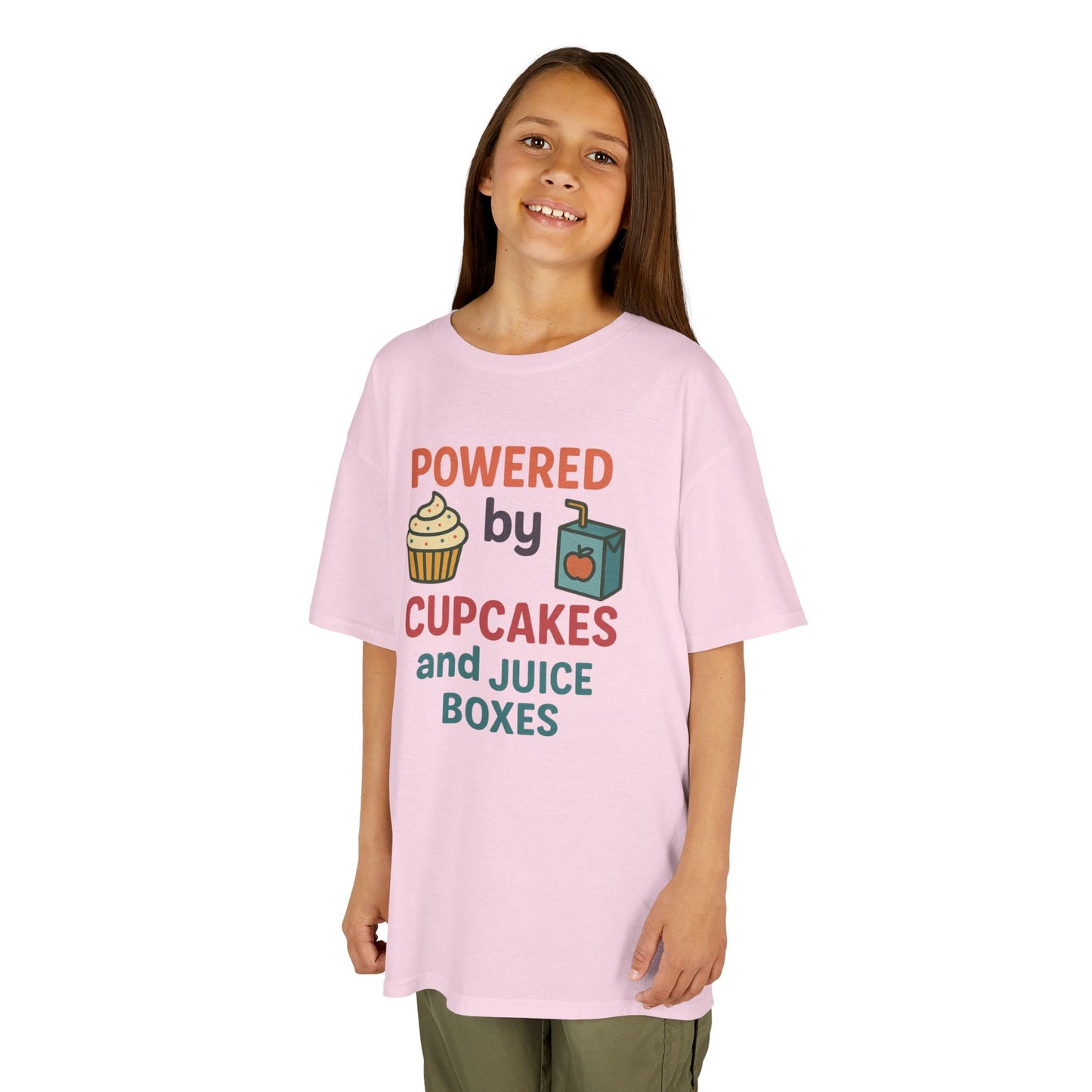 Powered by Cupcakes Kids Tee, Funny Kids T-Shirt, Cute Gift for Birthdays, Playdate Outfit, Cupcake Lover Apparel
