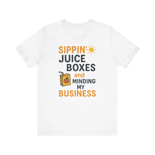 Sippin' Juice Boxes Graphic Tee, Fun Summer Shirt, Cute Gift for Kids, Playful Family Outing Top, Refreshing Summer Attire