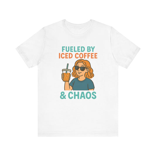 Fueled by Iced Coffee Unisex Tee, Summer Vibe Shirt, Coffee Lover Gift, Casual Wear, Gift for Friends, Funny Graphic Tee