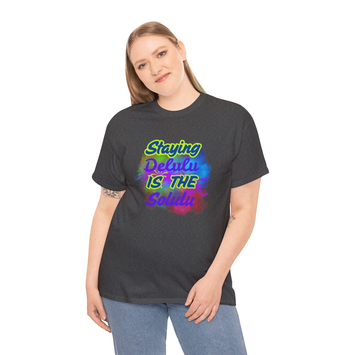 Colorful Staying Delulu Unisex Heavy Cotton Tee - Fun and Relaxed Vibe