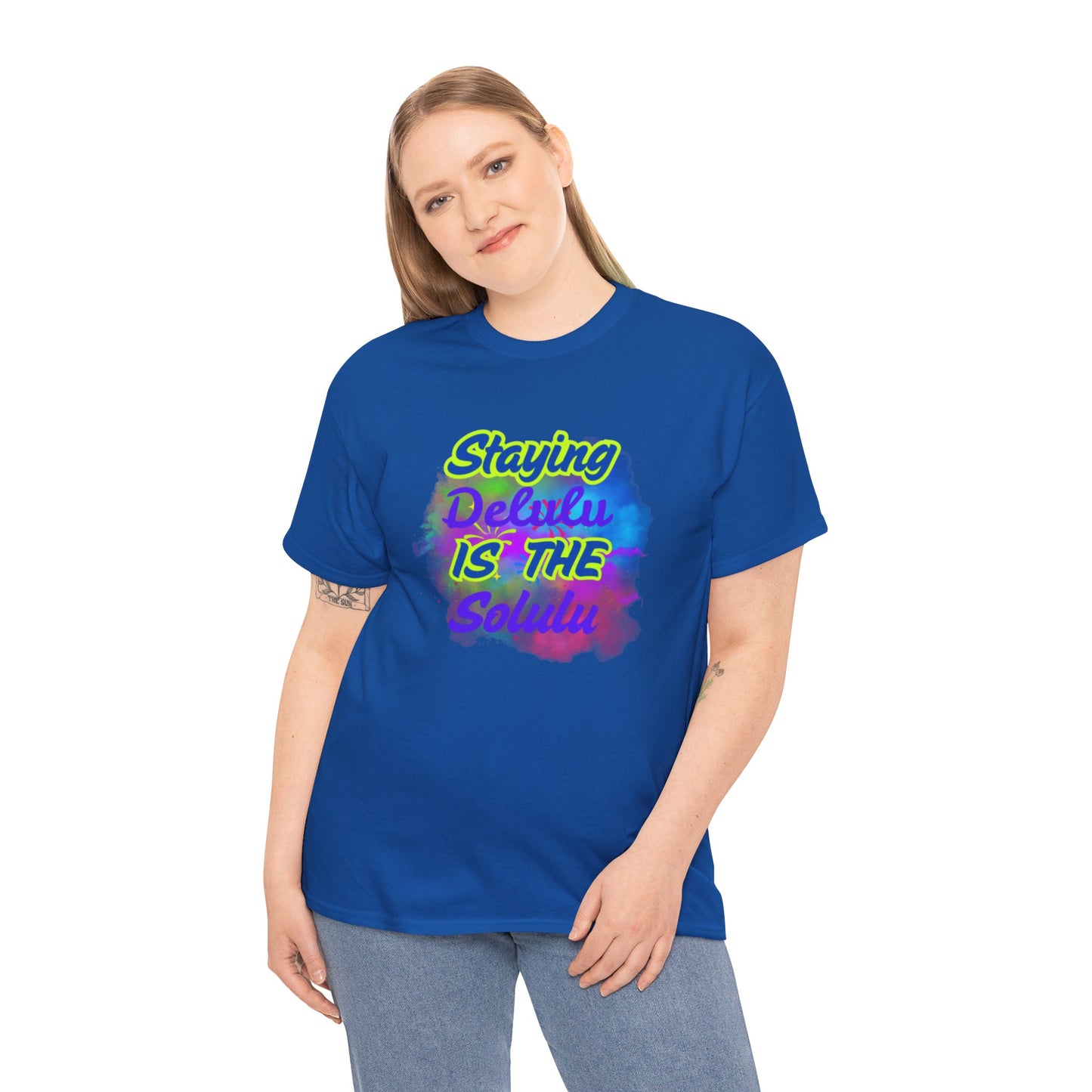 Colorful Staying Delulu Unisex Heavy Cotton Tee - Fun and Relaxed Vibe