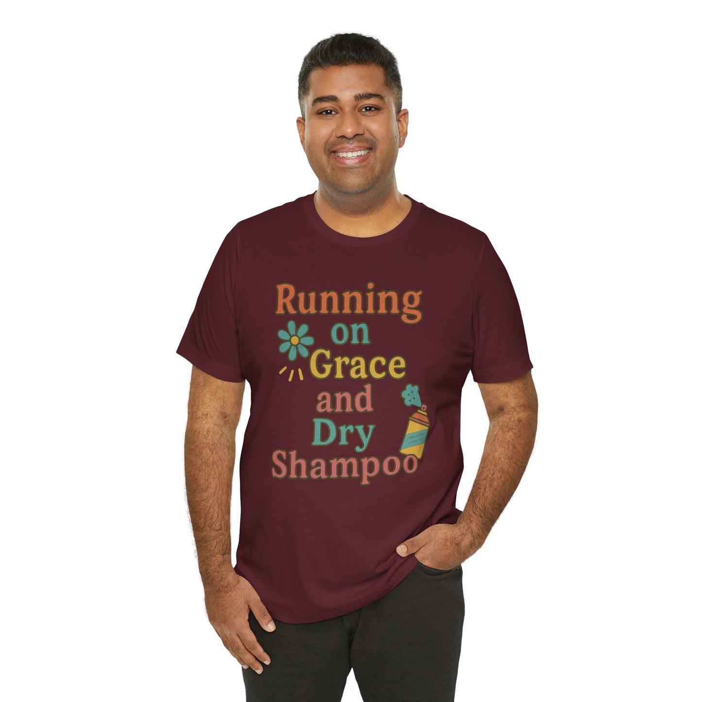Running on Grace and Dry Shampoo Tee, Funny T-Shirt for Moms, Comfortable Everyday Wear, Gift for Hair Lovers, Trendy Casual Style