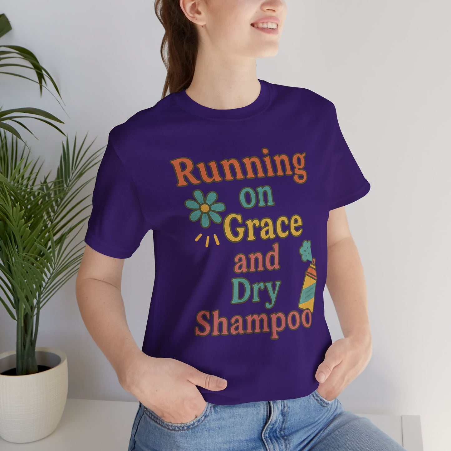 Running on Grace and Dry Shampoo Tee, Funny T-Shirt for Moms, Comfortable Everyday Wear, Gift for Hair Lovers, Trendy Casual Style