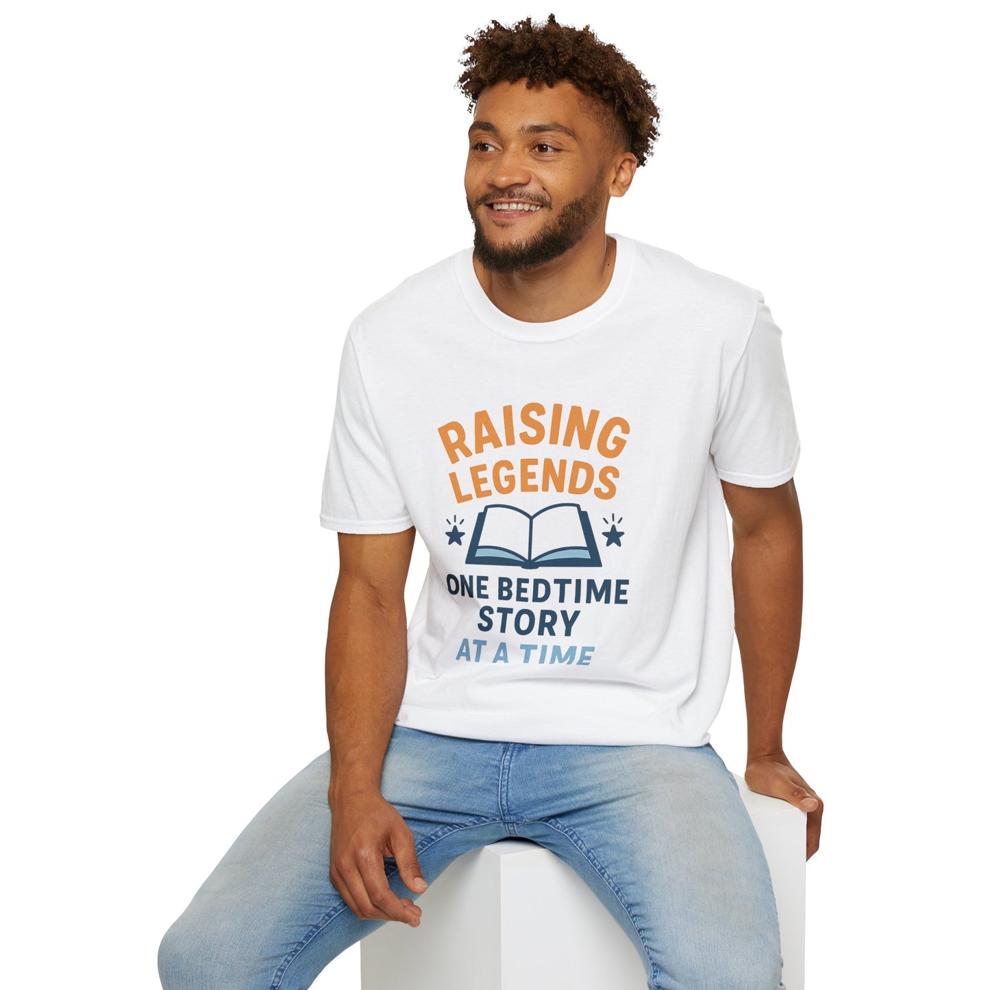 Raising Legends Bedtime Story T-Shirt, Unisex Softstyle Tee for Parents, Gift for Baby Showers, Kids' Birthdays, Cozy Casual Wear
