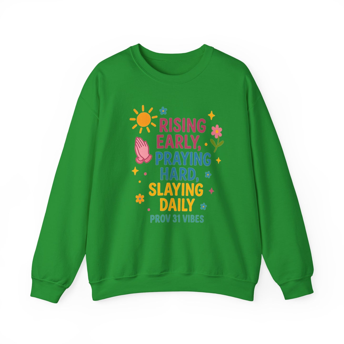Risen & Slayin' Sweatshirt - Cozy Spiritual Gift for Her, Motivational Crewneck, Daily Inspiration Apparel, Church Outfit, Cute Casual Wear