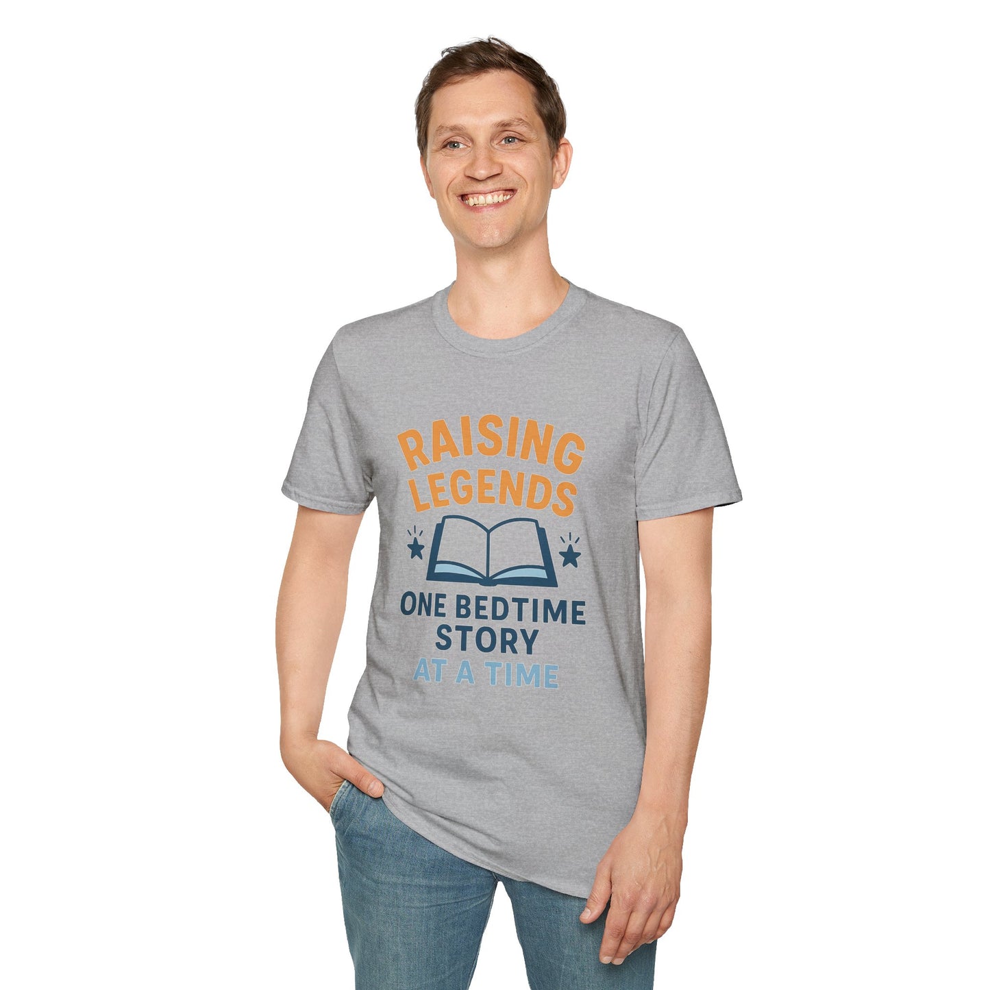 Raising Legends Bedtime Story T-Shirt, Unisex Softstyle Tee for Parents, Gift for Baby Showers, Kids' Birthdays, Cozy Casual Wear