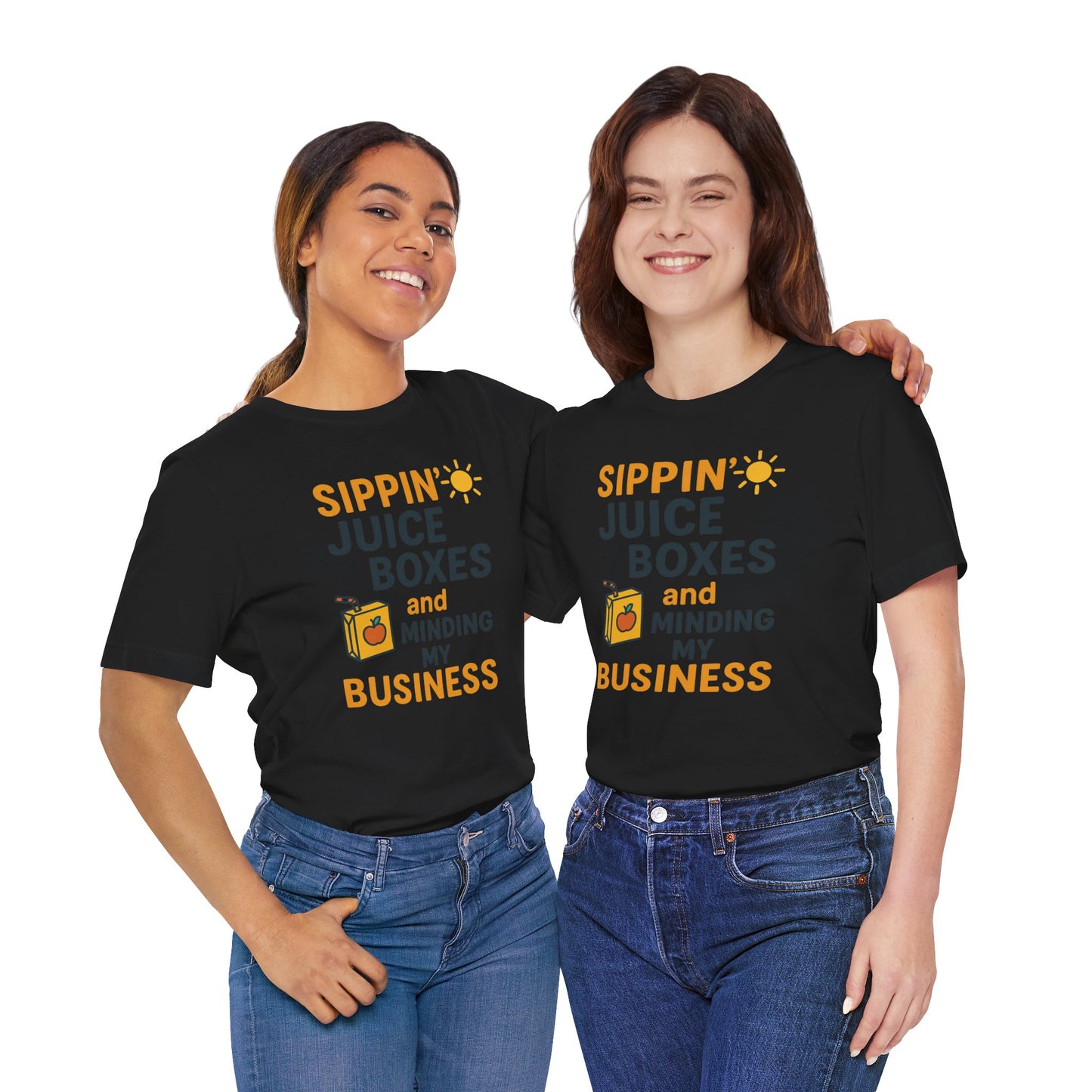 Sippin' Juice Boxes Graphic Tee, Fun Summer Shirt, Cute Gift for Kids, Playful Family Outing Top, Refreshing Summer Attire