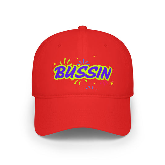 Bussin Low Profile Baseball Cap - Fun Red Cap for Casual Outings & Celebrations