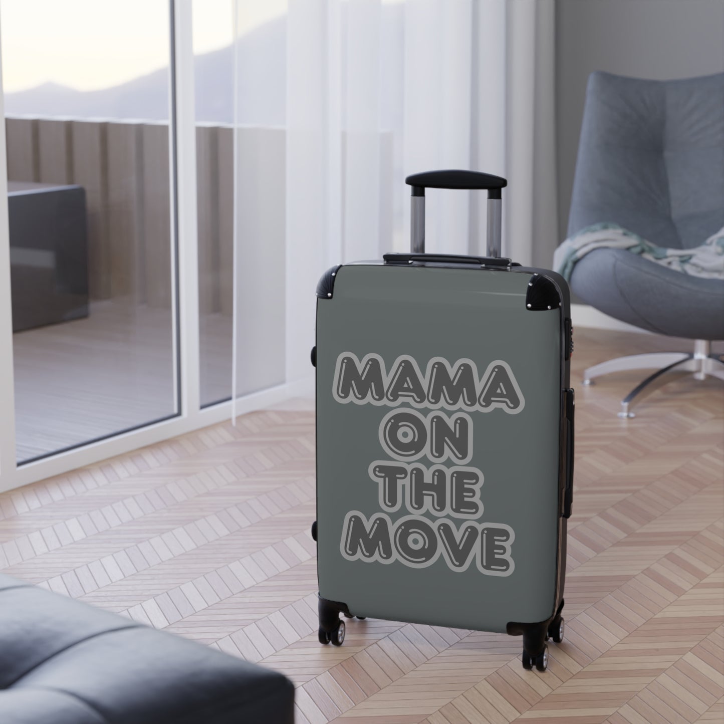 Grey Mama On The Move Suitcase - Stylish Travel Luggage for Busy Moms